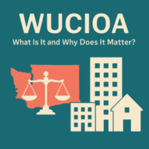 WUCIOA overview showing buildings and Washington law balance icon