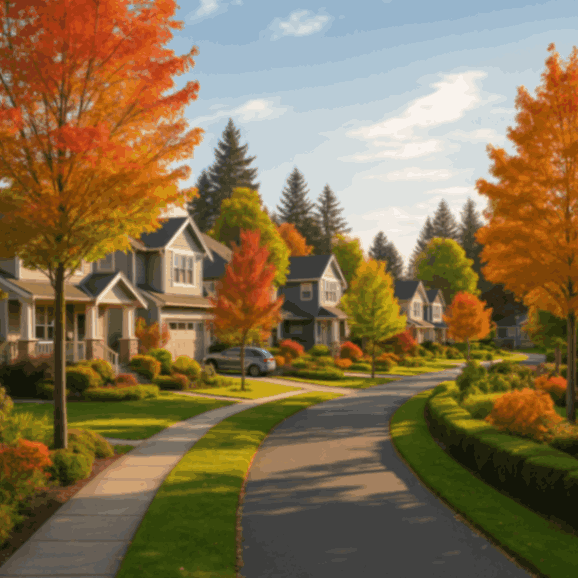 Lynnwood, WA suburban street with autumn trees and family homes
