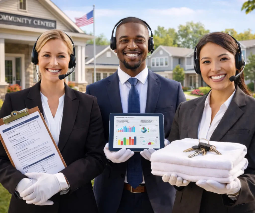 Professional HOA manager conducting a property walkthrough, providing full-service community management in Washington and California.