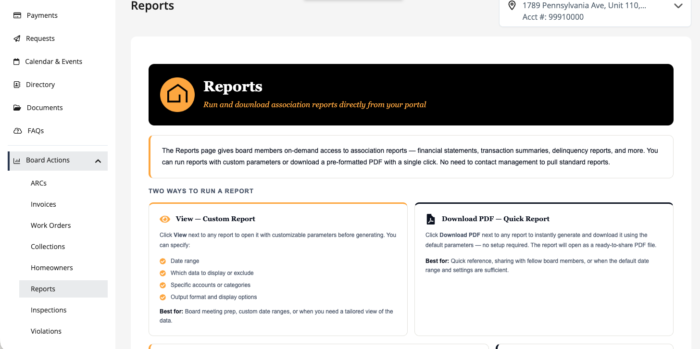 Financial reports screenshot